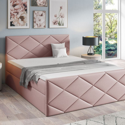 Bett mit Matratze und Lattenrost HALKA – 200x200, rosa + KOSTENLOSER Topper