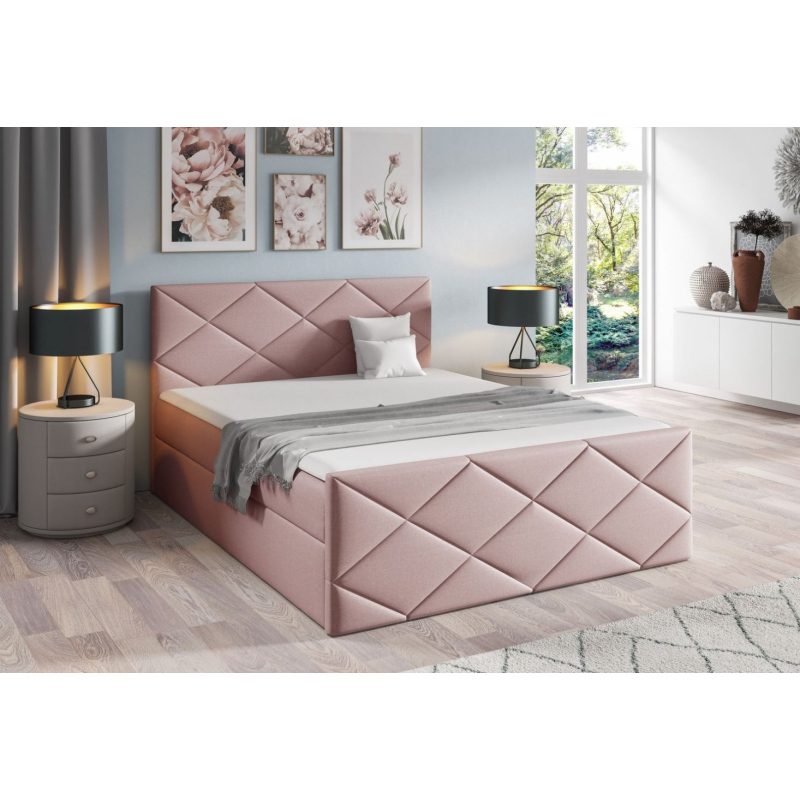 Bett mit Matratze und Lattenrost HALKA – 200x200, rosa + KOSTENLOSER Topper