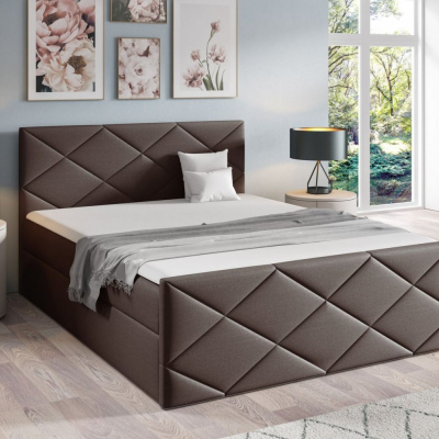 Bett mit Matratze und Lattenrost HALKA – 200x200, braun + KOSTENLOSER Topper