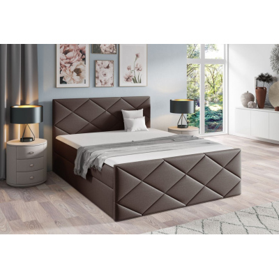 Bett mit Matratze und Lattenrost HALKA – 200x200, braun + KOSTENLOSER Topper