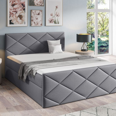 Bett mit Matratze und Lattenrost HALKA – 200x200, grau 1 + KOSTENLOSER Topper