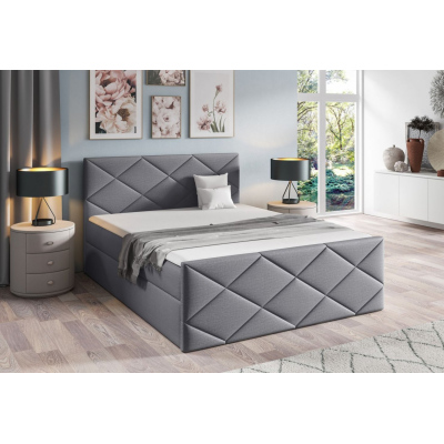 Bett mit Matratze und Lattenrost HALKA – 200x200, grau 1 + KOSTENLOSER Topper