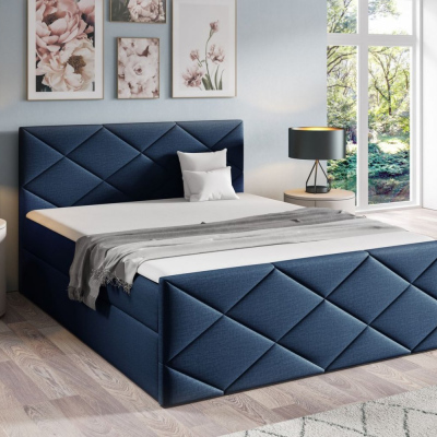 Bett mit Matratze und Lattenrost HALKA – 200x200, blau 4 + KOSTENLOSER Topper