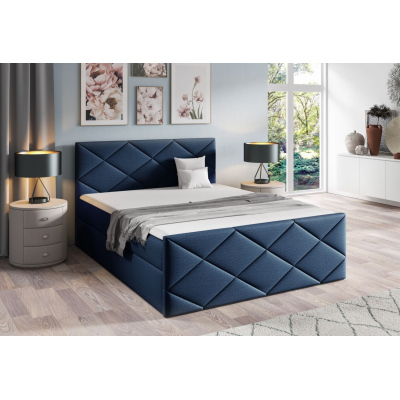 Bett mit Matratze und Lattenrost HALKA – 200x200, blau 4 + KOSTENLOSER Topper