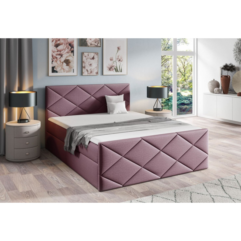 Bett mit Matratze und Lattenrost HALKA – 200x200, lila 1 + KOSTENLOSER Topper