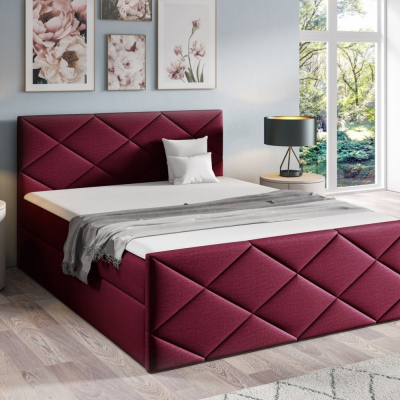 Bett mit Matratze und Lattenrost HALKA – 200x200, rot 1 + KOSTENLOSER Topper