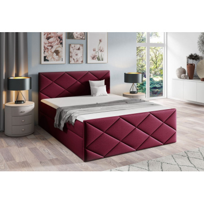 Bett mit Matratze und Lattenrost HALKA – 200x200, rot 1 + KOSTENLOSER Topper