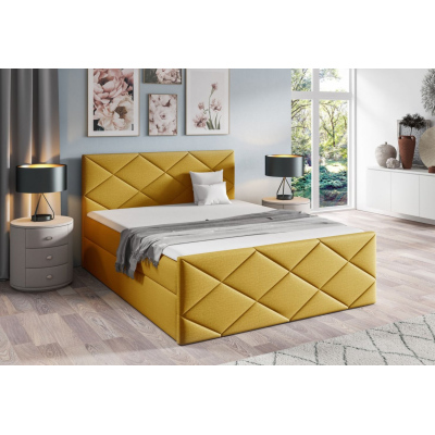 Bett mit Matratze und Lattenrost HALKA – 200x200, gelb 1 + KOSTENLOSER Topper