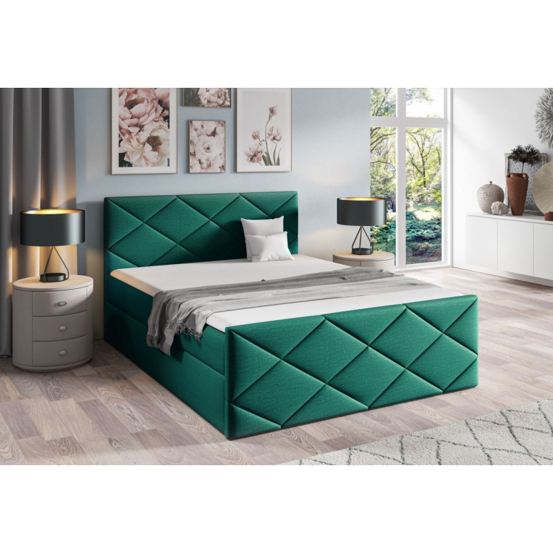 Bett mit Matratze und Lattenrost HALKA – 200x200, grün 1 + KOSTENLOSER Topper