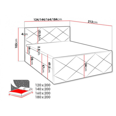 Bett mit Matratze und Lattenrost HALKA – 180x200, lila 2 + KOSTENLOSER Topper