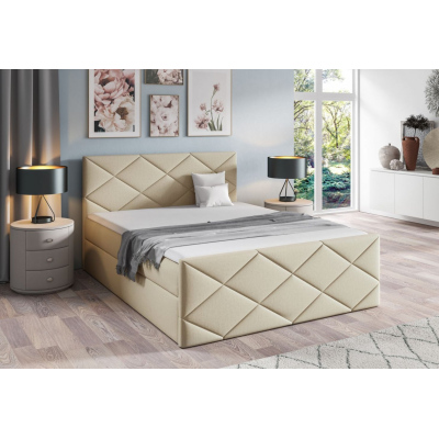 Bett mit Matratze und Lattenrost HALKA – 160x200, beige 2 + KOSTENLOSER Topper