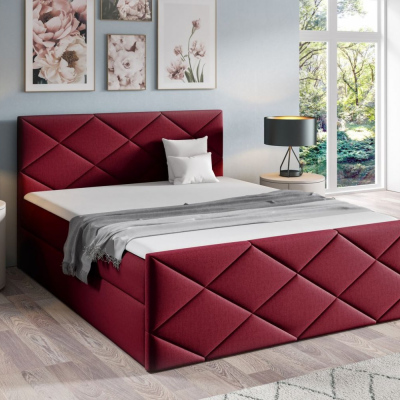 Bett mit Matratze und Lattenrost HALKA – 140x200, rot 2 + KOSTENLOSER Topper