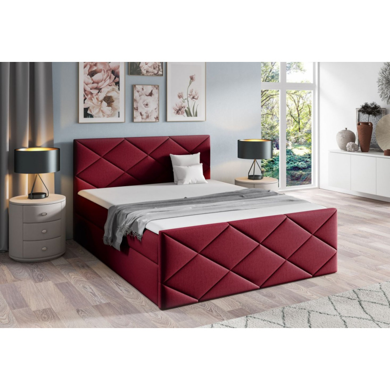 Bett mit Matratze und Lattenrost HALKA – 140x200, rot 2 + KOSTENLOSER Topper