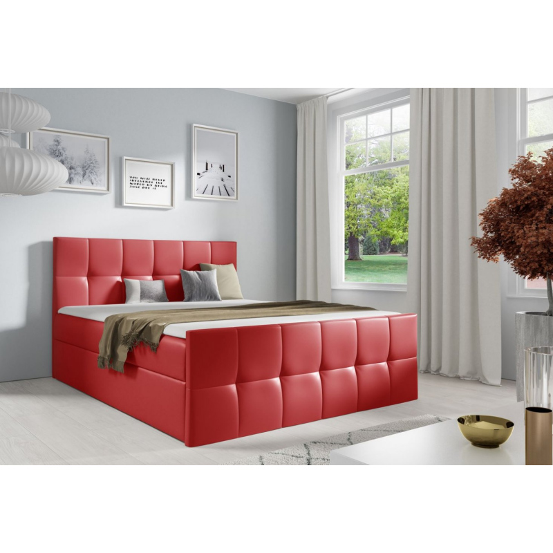 Doppelbett CHLOE – 200x200, rotes Öko-Leder + GRATIS-Topper