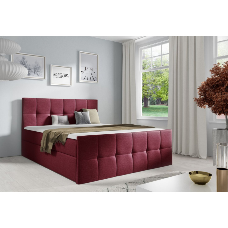 Doppelbett CHLOE – 200x200, Burgunderrot + GRATIS-Topper