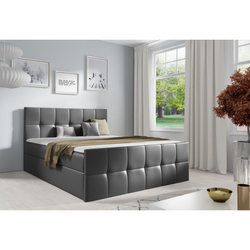 Doppelbett CHLOE – 200x200, graues Öko-Leder + GRATIS-Topper