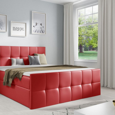 Doppelbett CHLOE – 180x200, rotes Öko-Leder + GRATIS-Topper