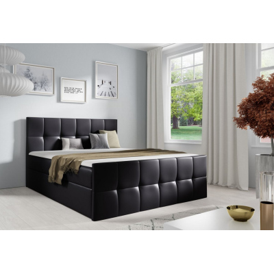 Doppelbett CHLOE – 180x200, schwarzes Öko-Leder + GRATIS-Topper