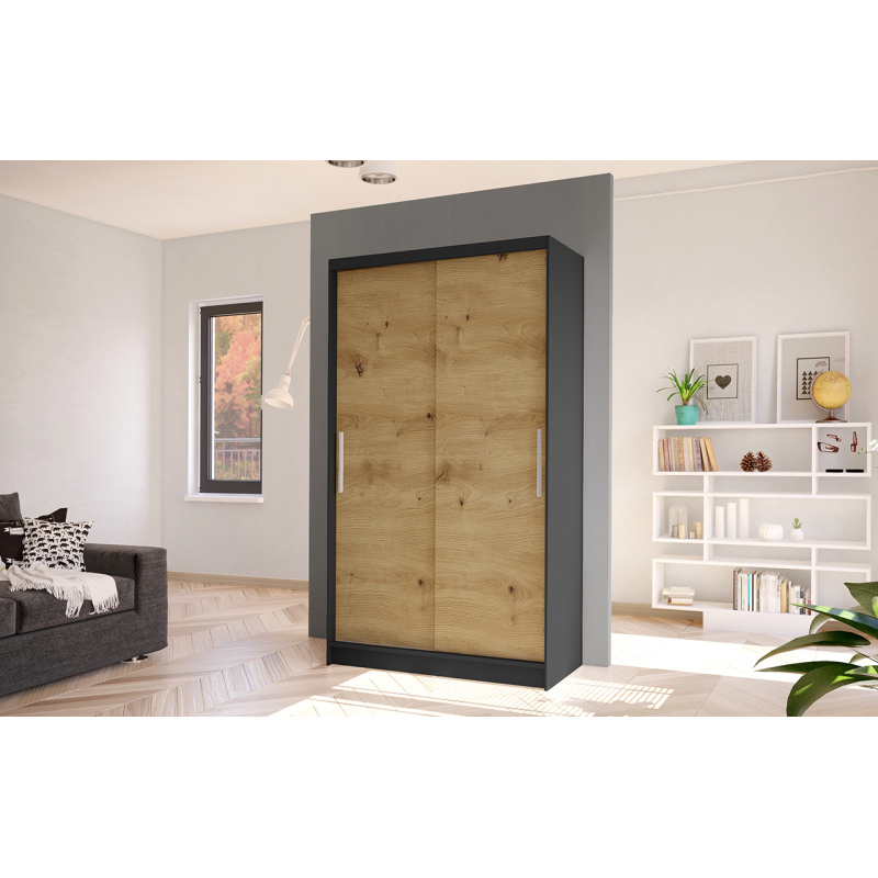 Moderner Kleiderschrank BRUNO 1 – Breite 100 cm, schwarz / Artisan-Eiche