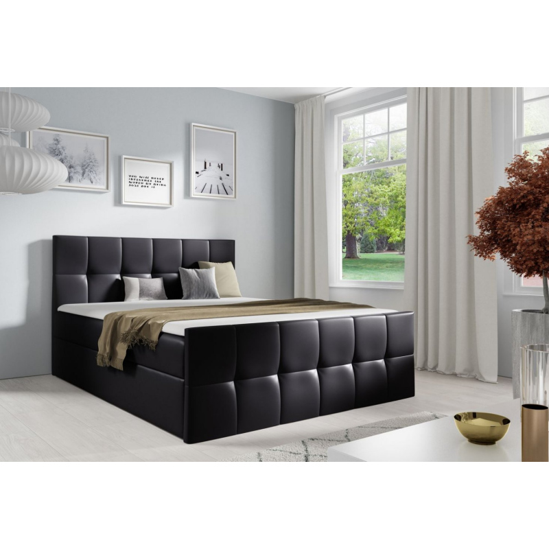 Doppelbett CHLOE – 140x200, schwarzes Öko-Leder + GRATIS-Topper