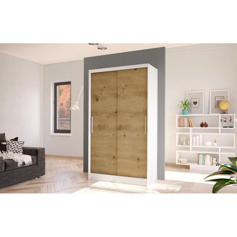 Moderner Kleiderschrank BRUNO 1 – Breite 100 cm, weiß / Artisan-Eiche