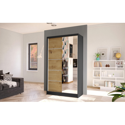 Eleganter Kleiderschrank ARINI 3 – Breite 100 cm, schwarz / Artisan-Eiche