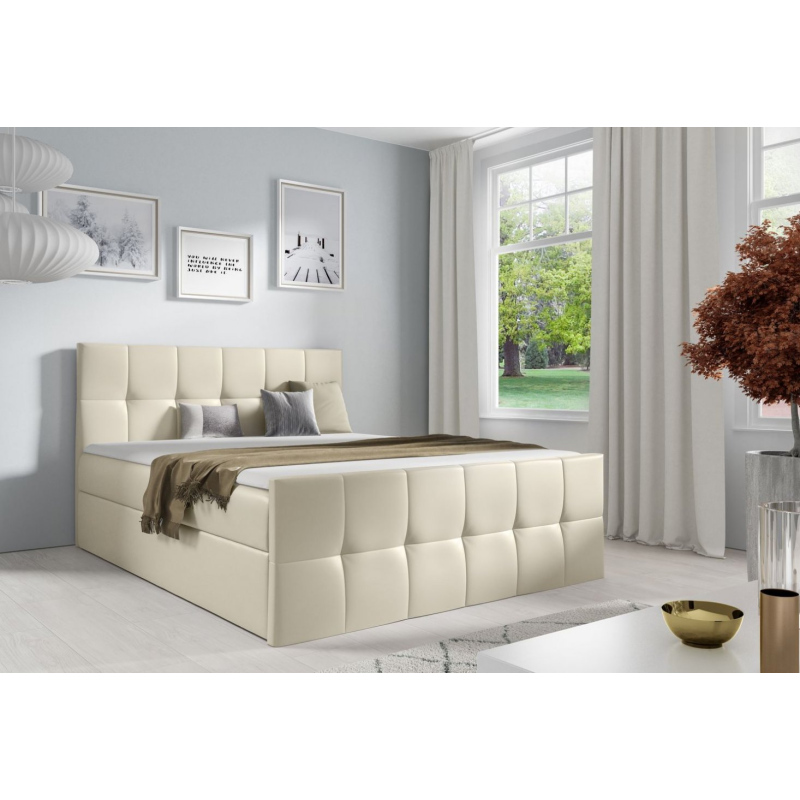 Einzelbett CHLOE – 120 x 200, beiges Öko-Leder + Gratis-Topper