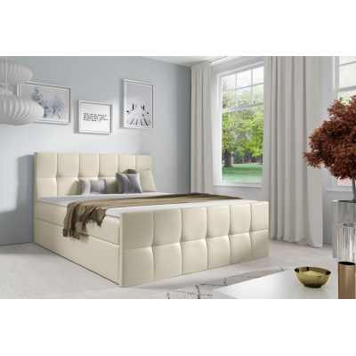 Einzelbett CHLOE – 120 x 200, beiges Öko-Leder + Gratis-Topper