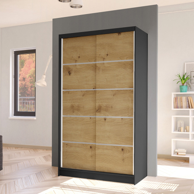 Eleganter Kleiderschrank ARINI 4 – Breite 100 cm, schwarz / Artisan-Eiche