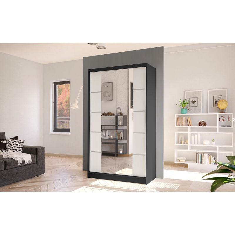 Eleganter Kleiderschrank ARINI 5 – Breite 100 cm, schwarz / weiß