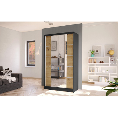 Eleganter Kleiderschrank ARINI 5 – Breite 100 cm, schwarz / Artisan-Eiche