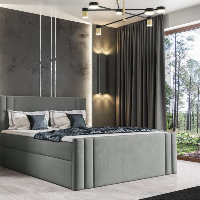 Boxspringbett CELESTA – 200x200, Grau + GRATIS Topper