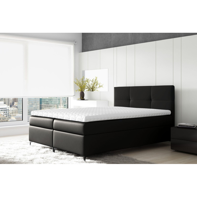 Boxspringbett BESSIE – 140x200, Schwarz + GRATIS Topper