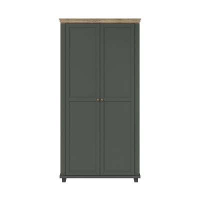 Zweitüriger Kleiderschrank EROL – Breite 108 cm, Lefkas-Eiche / grün