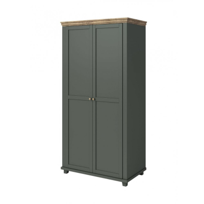 Zweitüriger Kleiderschrank EROL – Breite 108 cm, Lefkas-Eiche / grün