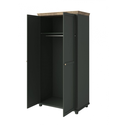 Zweitüriger Kleiderschrank EROL – Breite 108 cm, Lefkas-Eiche / grün