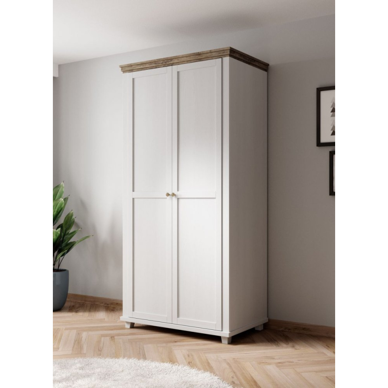 Zweitüriger Kleiderschrank EROL – Breite 108 cm, Abisko-Ash / Lefkas-Eiche