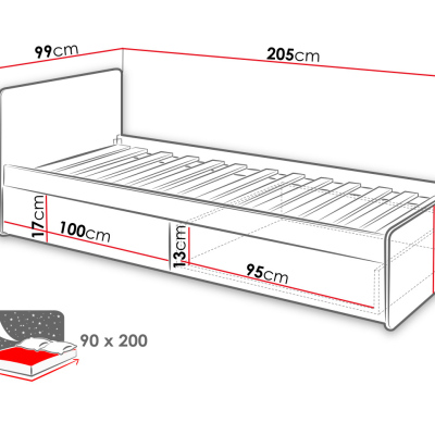 Kinderbett mit Stauraum RENI – 90x200, Perlgrau / Eiche Artisan