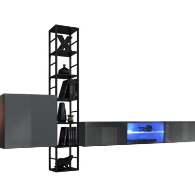 Wohnwand mit Metallelementen RIONATA 6 – Graphit / Schwarz
