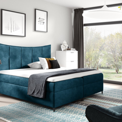 Boxspringbett IRINI – 140x200, Blau + GRATIS Topper