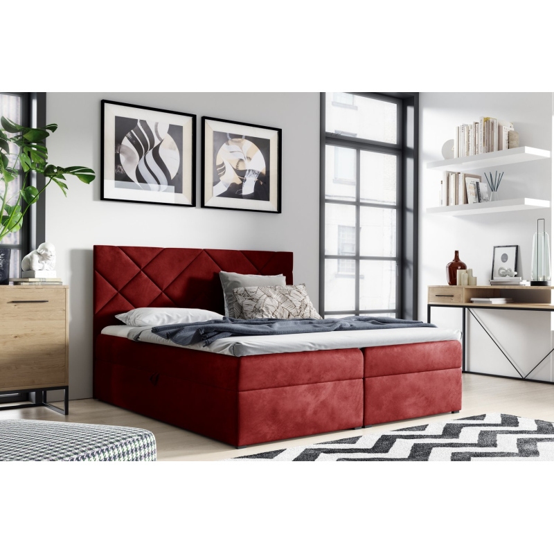 Gepolstertes Einzelbett DINO – 120x200, Rot + GRATIS Topper