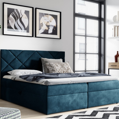 Gepolstertes Einzelbett DINO – 120x200, Blau + GRATIS Topper