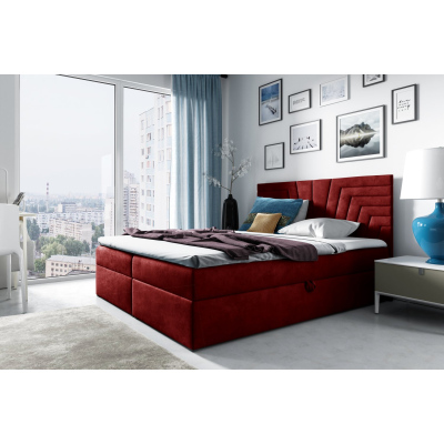 Polsterbett mit gestepptem Kopfteil SUSANA – 180x200, Rot + GRATIS Topper