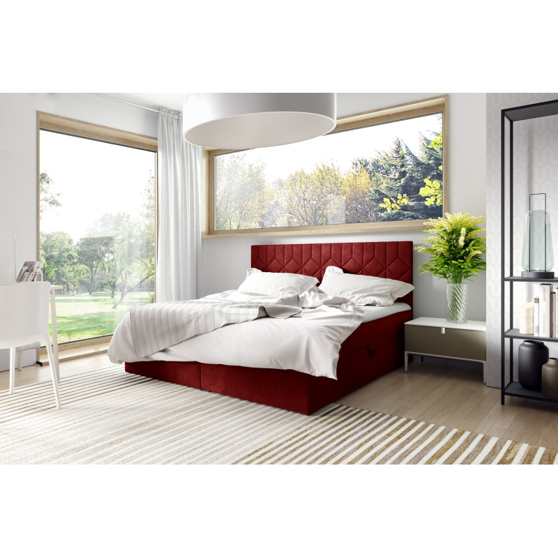 Boxspring Bett mit gestepptem Kopfteil ISAR – 120x200, rot + KOSTENLOSER Topper