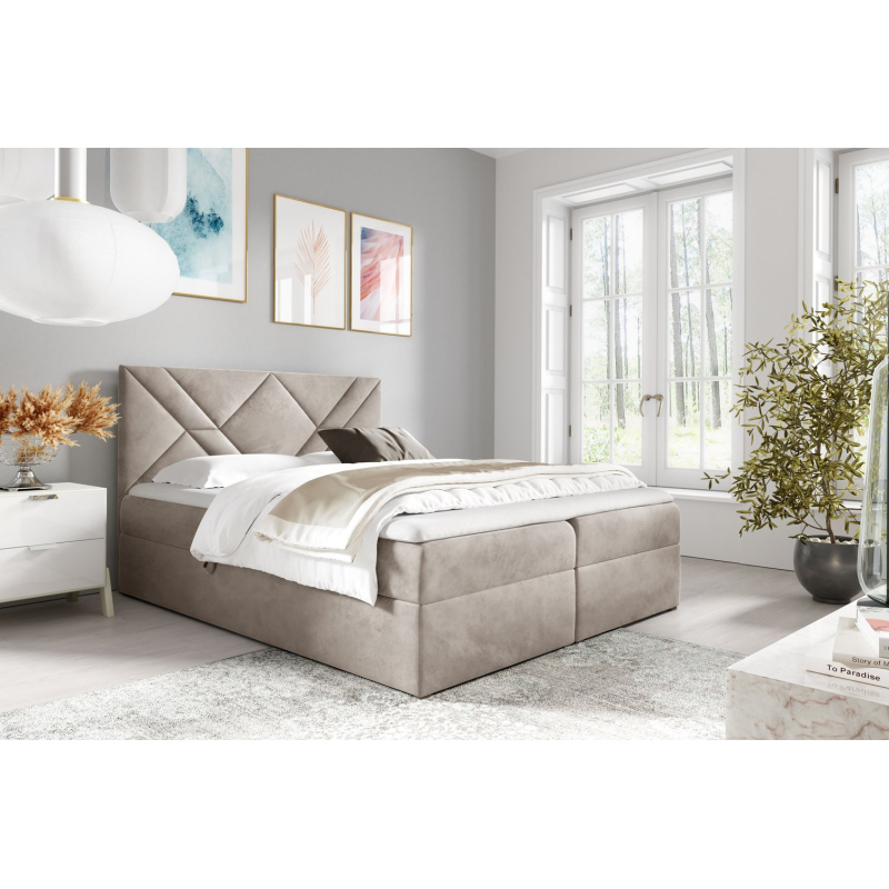 Boxspringbett ASKOT – 120x200, Beige + GRATIS Topper