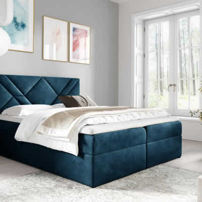 Boxspringbett ASKOT – 120x200, Blau + GRATIS Topper