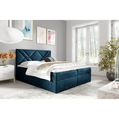 Boxspringbett ASKOT – 120x200, Blau + GRATIS Topper