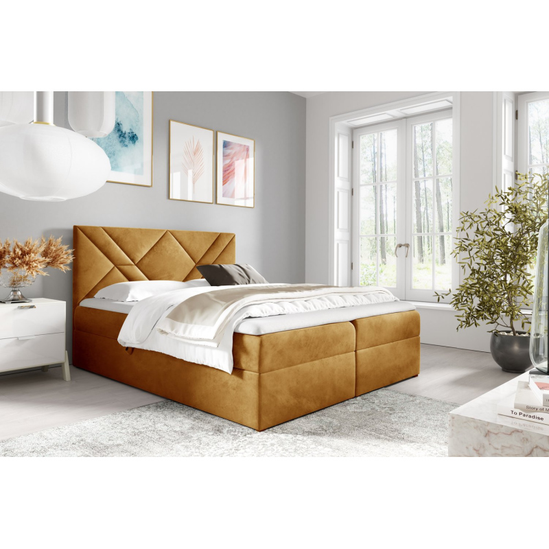 Boxspringbett ASKOT – 120x200, Gelb + GRATIS Topper