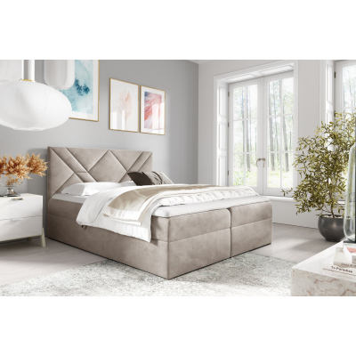 Boxspringbett ASKOT – 160x200, Beige + GRATIS Topper