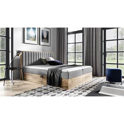 Boxspringbett CHANTELLE 4 – 200x200, Grau + GRATIS Topper